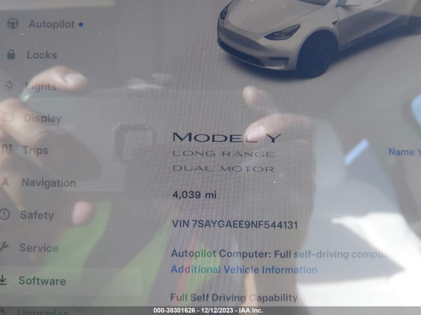 2022 TESLA MODEL Y LONG RANGE DUAL MOTOR ALL-WHEEL DRIVE - 7SAYGAEE9NF544131
