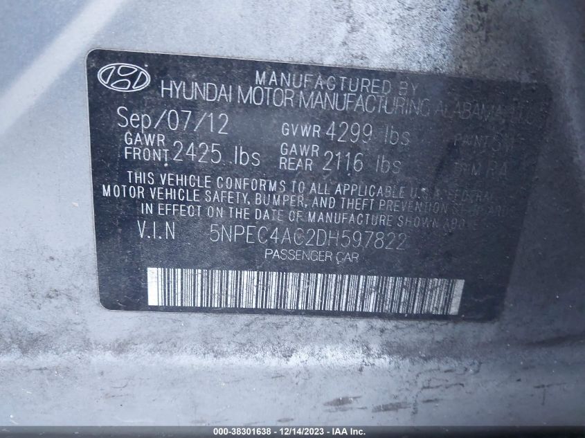 2013 HYUNDAI SONATA LIMITED - 5NPEC4AC2DH597822