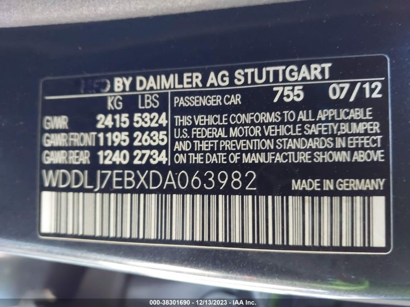 2013 MERCEDES-BENZ CLS 63 AMG WDDLJ7EBXDA063982