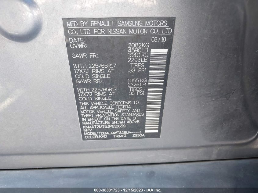 2018 NISSAN ROGUE SV - KNMAT2MT5JP618659