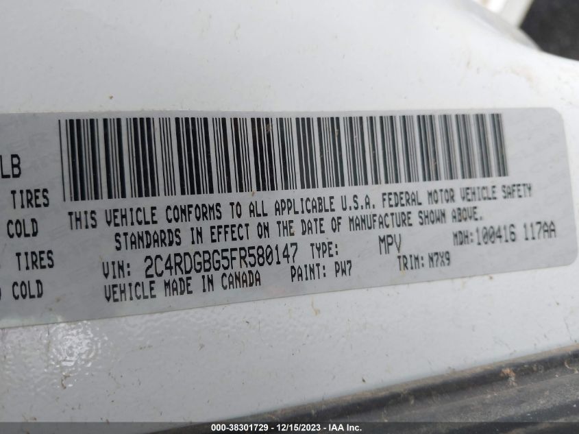 2015 DODGE GRAND CARAVAN SE - 2C4RDGBG5FR580147