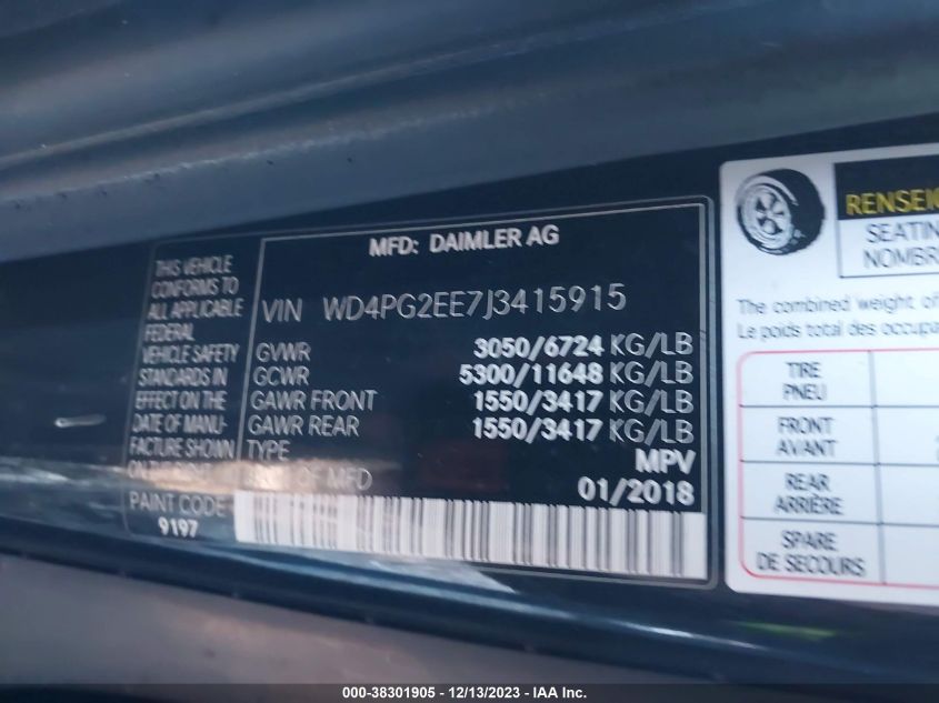2018 MERCEDES-BENZ METRIS WD4PG2EE7J3415915