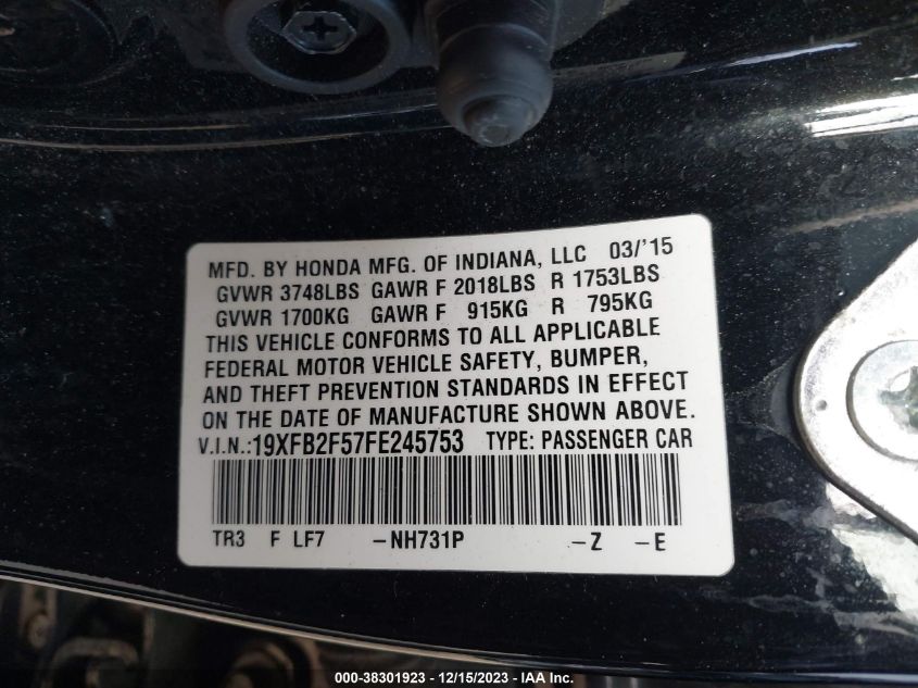 2015 HONDA CIVIC LX - 19XFB2F57FE245753