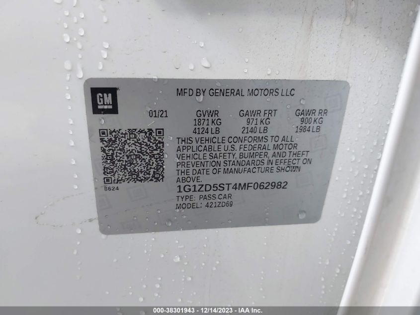2021 CHEVROLET MALIBU FWD LT - 1G1ZD5ST4MF062982