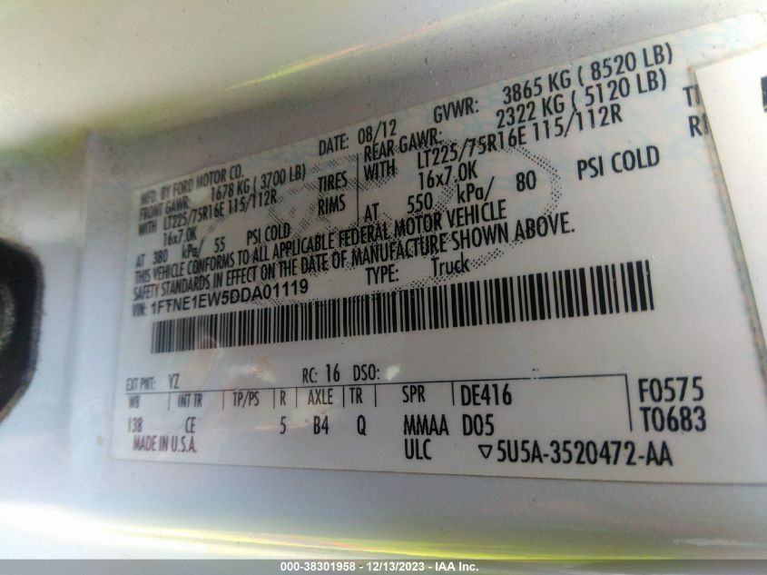 2013 FORD E-150 COMMERCIAL 1FTNE1EW5DDA01119