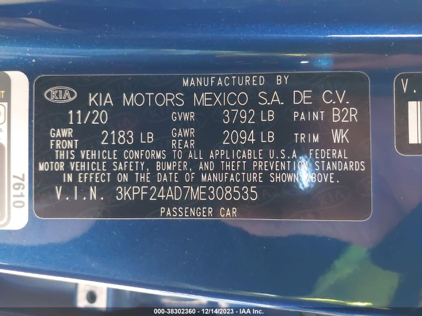 2021 KIA FORTE LXS - 3KPF24AD7ME308535