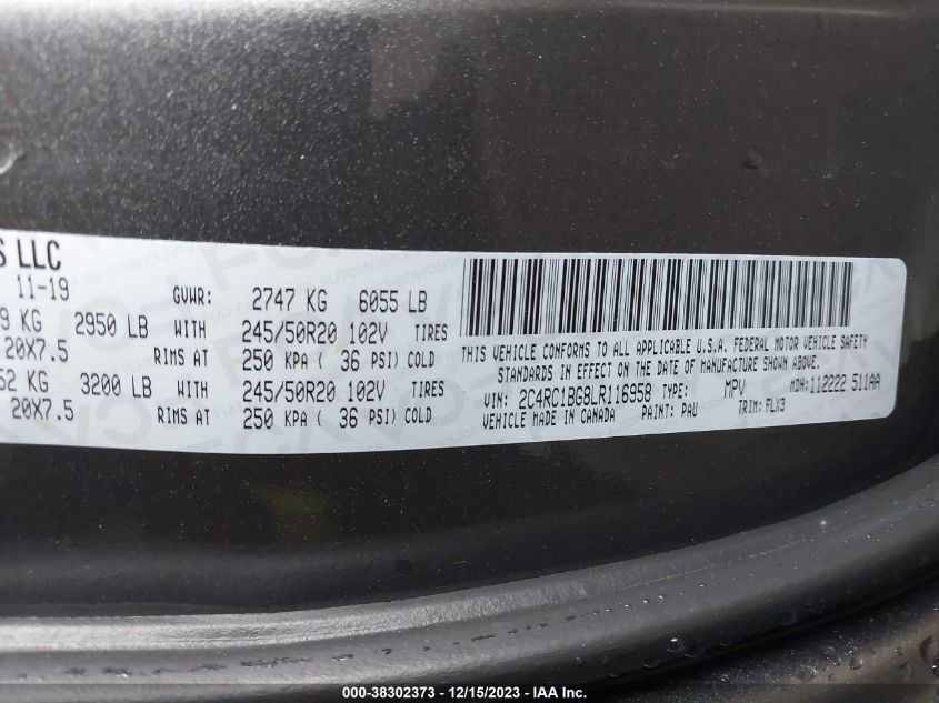 2020 CHRYSLER PACIFICA TOURING L - 2C4RC1BG8LR116958
