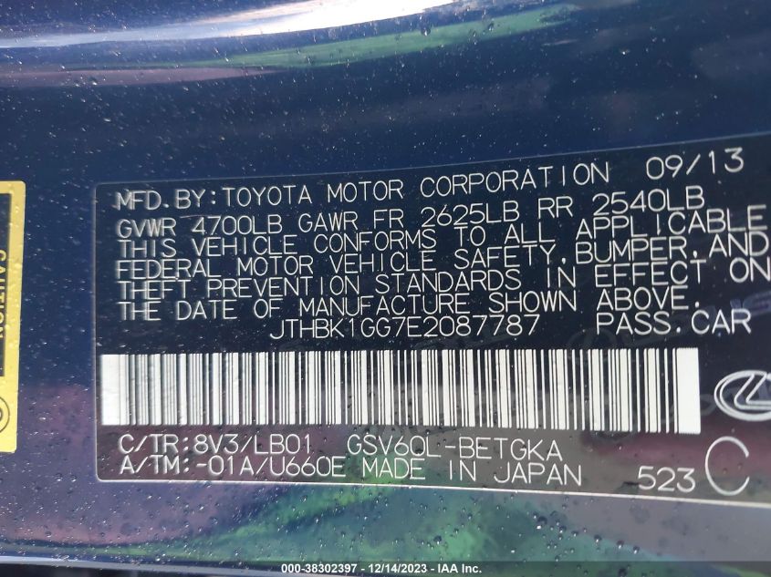 2014 LEXUS ES 350 - JTHBK1GG7E2087787
