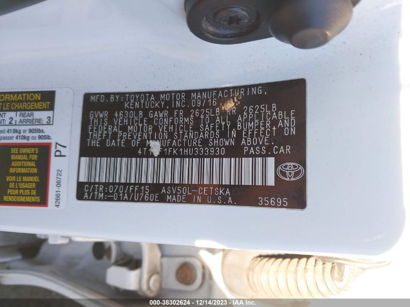 2017 TOYOTA CAMRY SE - 4T1BF1FK1HU333930