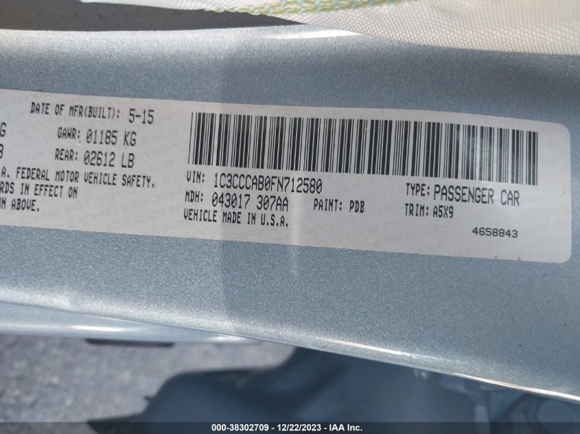 2015 CHRYSLER 200 LIMITED - 1C3CCCAB0FN712580