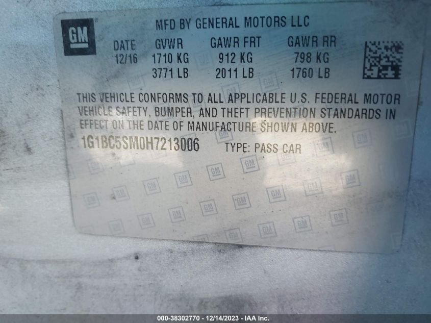 2017 CHEVROLET CRUZE LS AUTO - 1G1BC5SM0H7213006