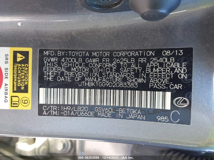 2013 LEXUS ES 350 - JTHBK1GG9D2083383