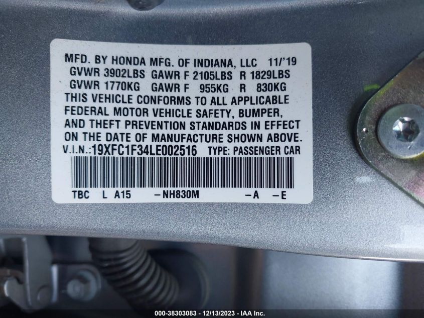 2020 HONDA CIVIC EX - 19XFC1F34LE002516