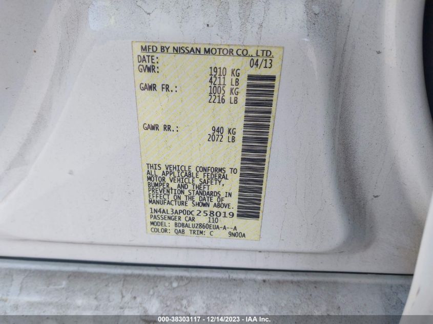 2013 NISSAN ALTIMA 2.5 SV - 1N4AL3AP0DC258019
