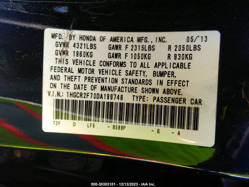 2013 HONDA ACCORD EX - 1HGCR2F70DA199748