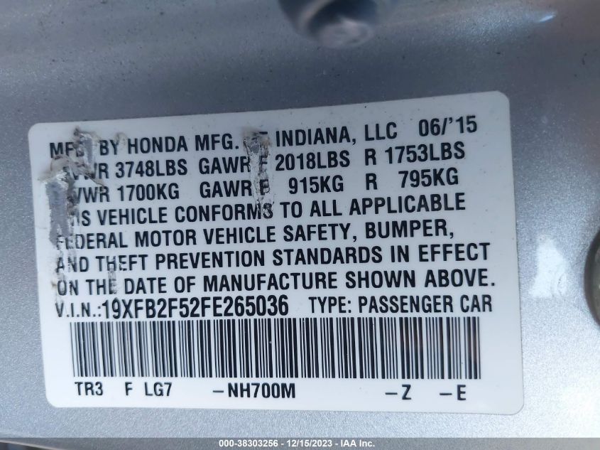 2015 HONDA CIVIC LX - 19XFB2F52FE265036