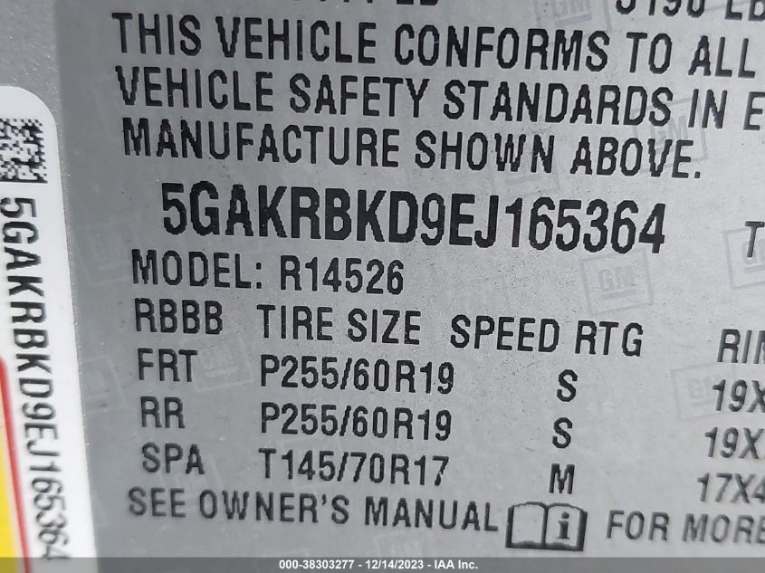 2014 BUICK ENCLAVE LEATHER - 5GAKRBKD9EJ165364