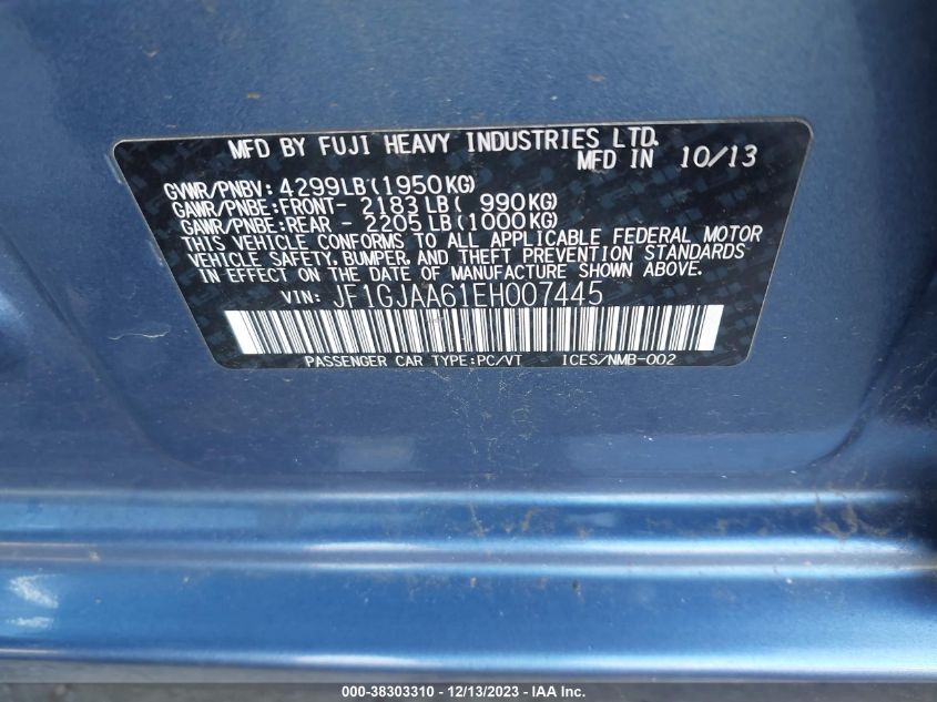 2014 SUBARU IMPREZA 2.0I - JF1GJAA61EH007445