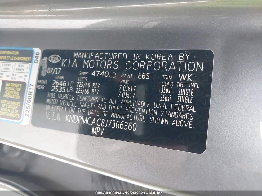 VIN KNDPMCAC8J7366360 2018 KIA SPORTAGE LX