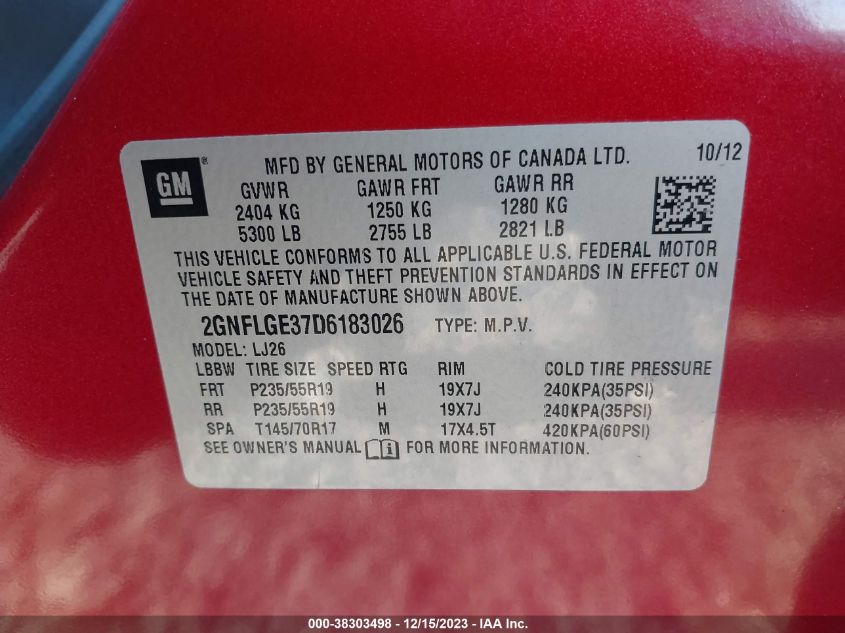 2013 CHEVROLET EQUINOX LTZ - 2GNFLGE37D6183026