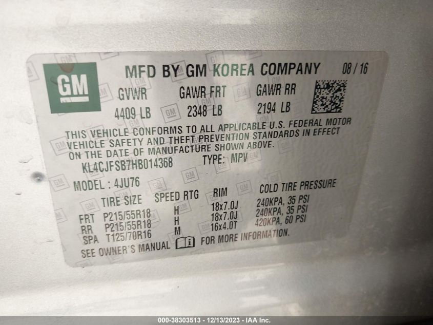 2017 BUICK ENCORE PREFERRED II - KL4CJFSB7HB014368