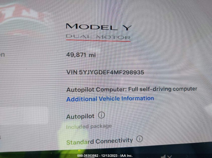 2021 TESLA MODEL Y - 5YJYGDEF4MF298935