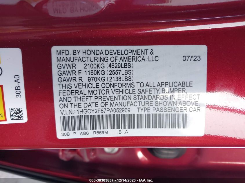 2023 HONDA ACCORD HYBRID EX-L - 1HGCY2F67PA052969