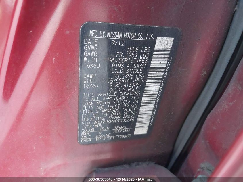 2013 NISSAN CUBE 1.8 SL JN8AZ2KR9DT300646