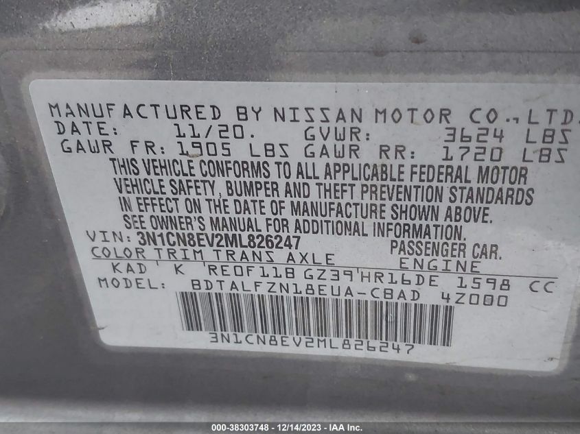 2021 NISSAN VERSA SV - 3N1CN8EV2ML826247