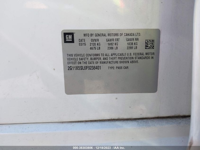 2015 CHEVROLET IMPALA 1FL - 2G11X5SL6F9238401