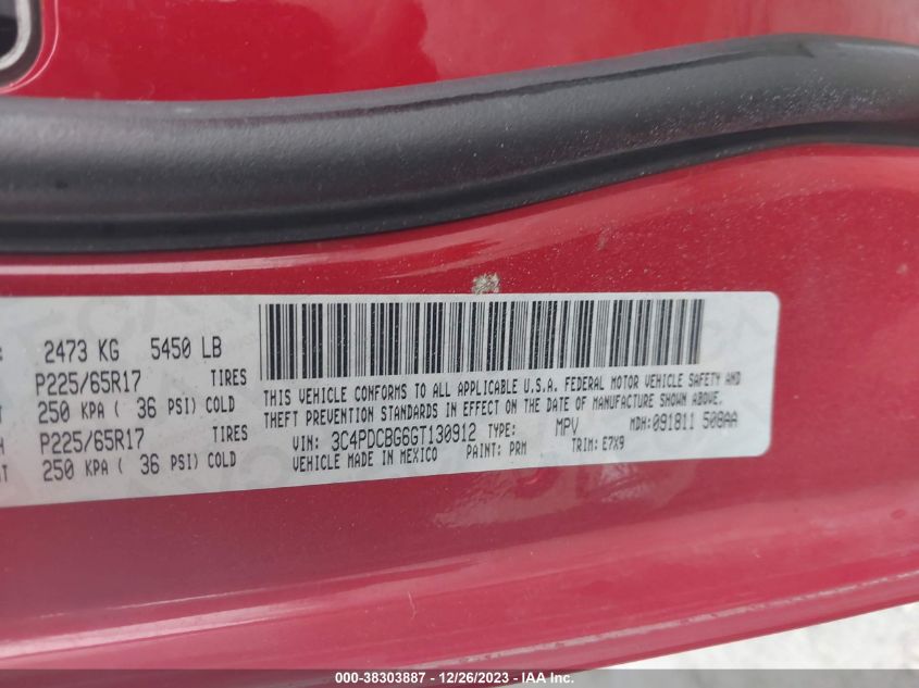 2016 DODGE JOURNEY SXT - 3C4PDCBG6GT130912
