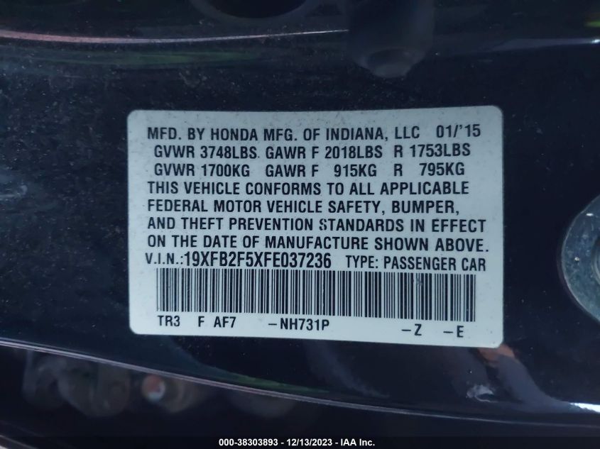 2015 HONDA CIVIC LX - 19XFB2F5XFE037236