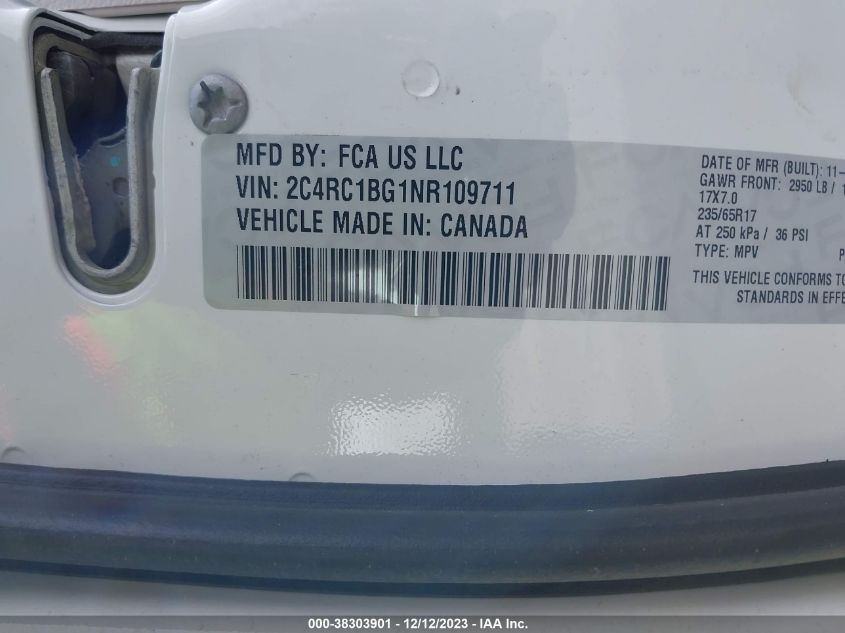 2C4RC1BG1NR109711 2022 CHRYSLER PACIFICA, photo no. 9