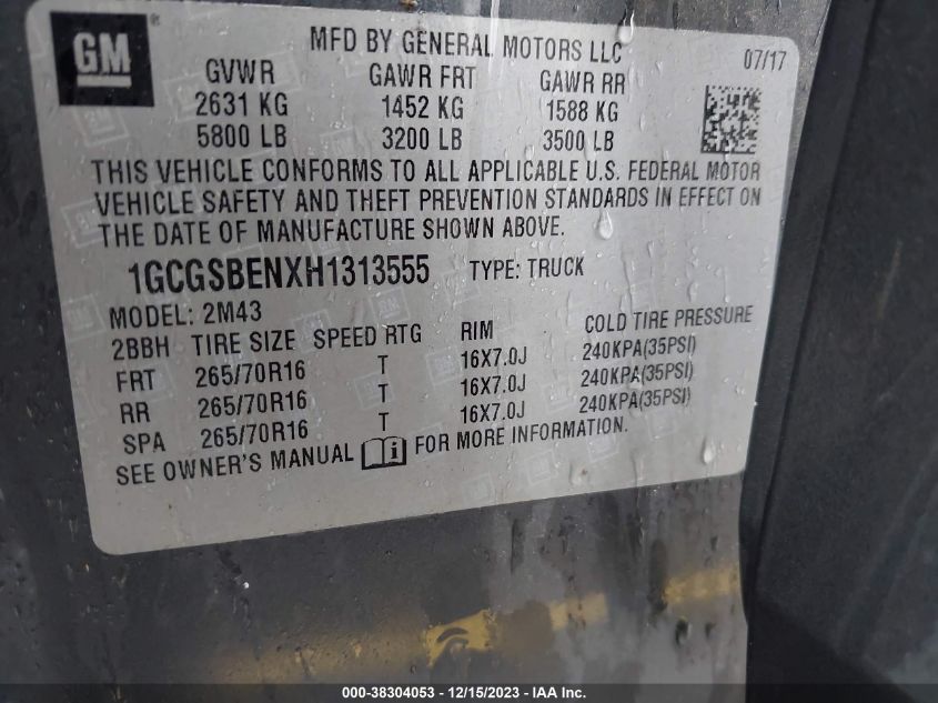 2017 CHEVROLET COLORADO WT - 1GCGSBENXH1313555