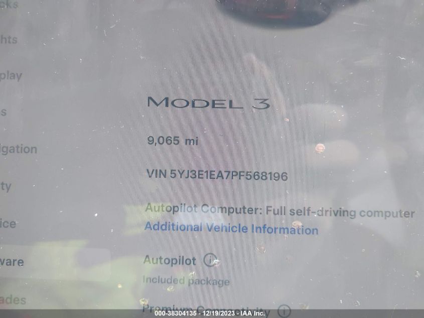 2023 TESLA MODEL 3 - 5YJ3E1EA7PF568196