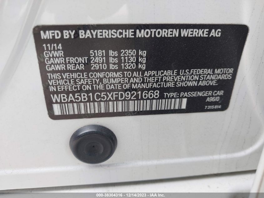2015 BMW 535I - WBA5B1C5XFD921668
