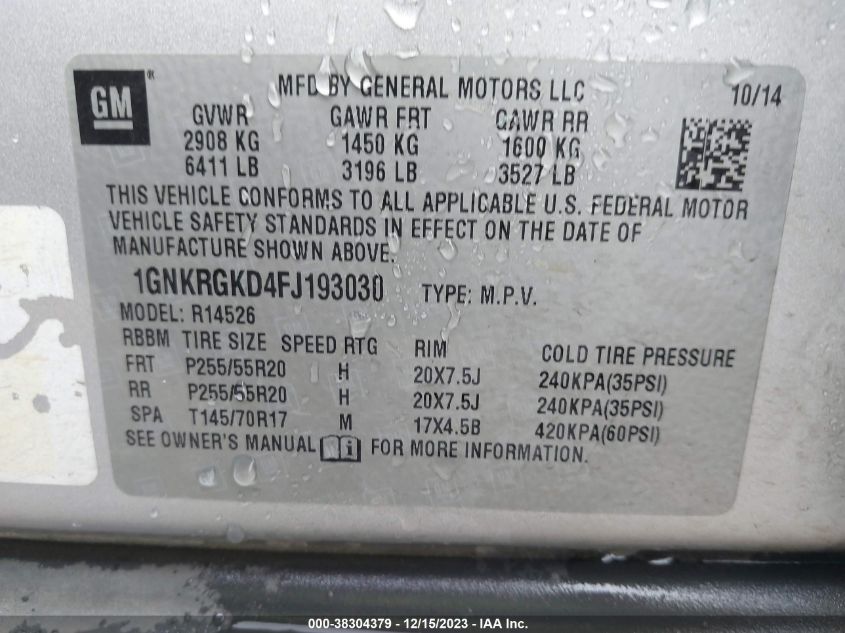 2015 CHEVROLET TRAVERSE 1LT - 1GNKRGKD4FJ193030