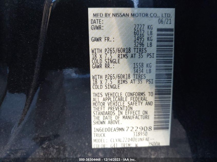 2021 NISSAN FRONTIER SV 4X2 - 1N6ED0EA9MN722908