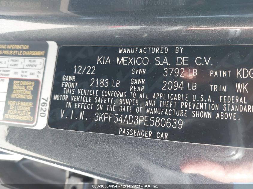 2023 KIA FORTE GT-LINE - 3KPF54AD3PE580639