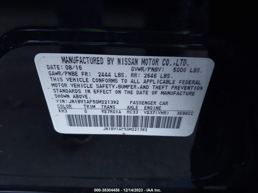 2016 INFINITI Q70 3.7 JN1BY1AP5GM221392