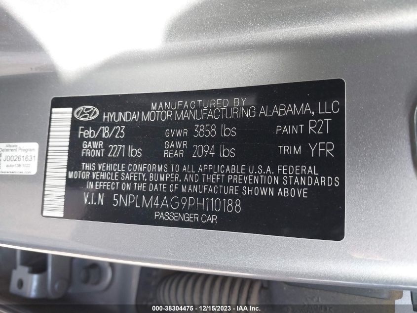 2023 HYUNDAI ELANTRA SEL - 5NPLM4AG9PH110188