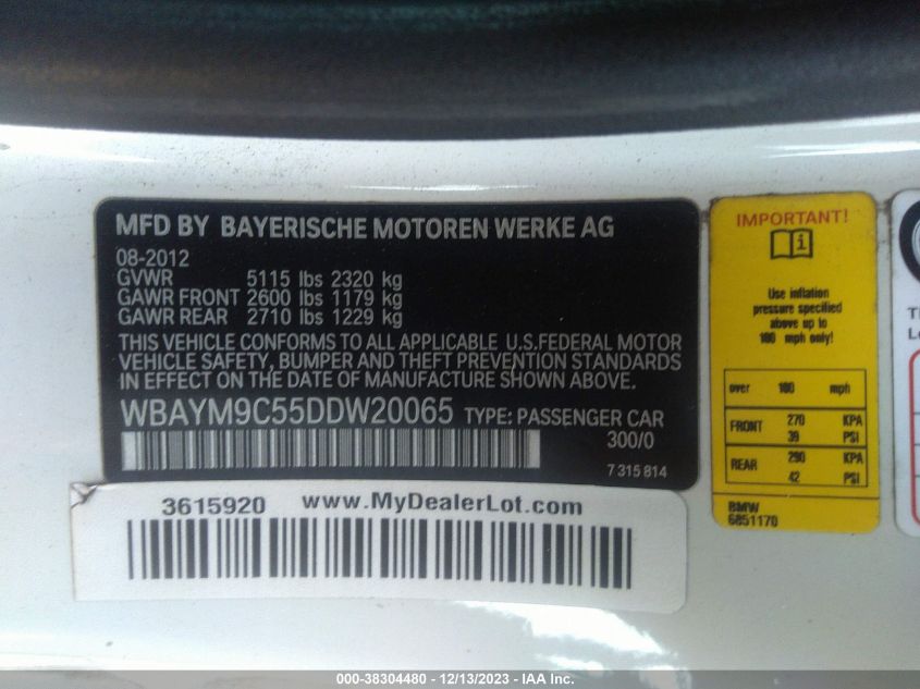 2013 BMW 650I - WBAYM9C55DDW20065