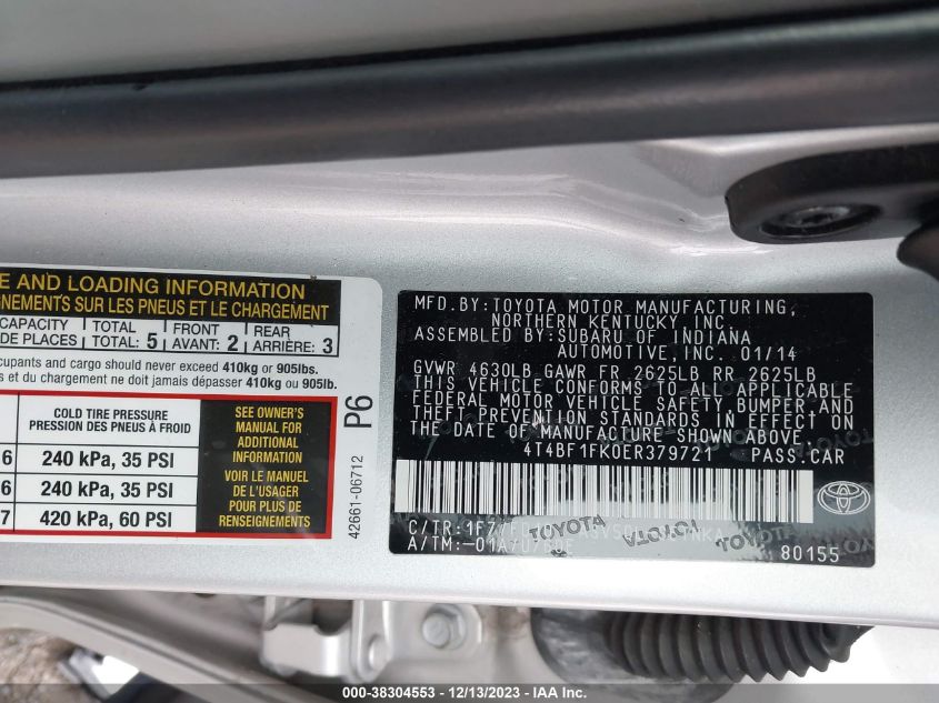 2014 TOYOTA CAMRY LE - 4T4BF1FK0ER379721