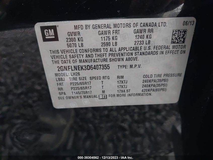 2013 CHEVROLET EQUINOX LT - 2GNFLNEK3D6407355