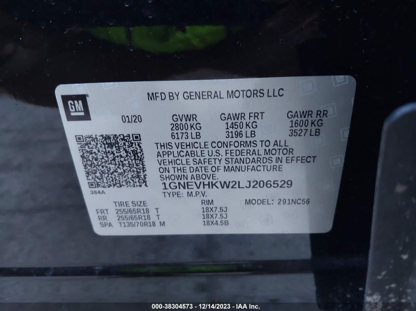 2020 CHEVROLET TRAVERSE AWD LT LEATHER - 1GNEVHKW2LJ206529