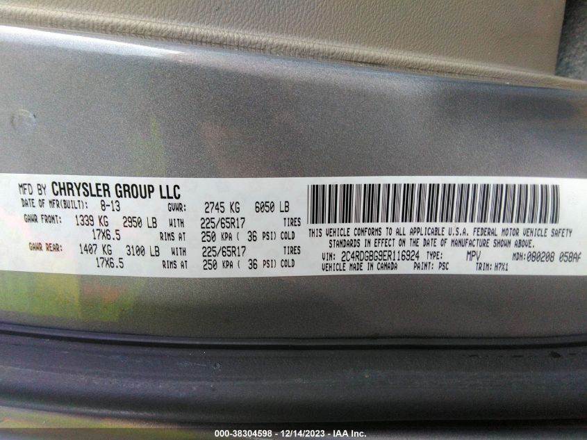 2014 DODGE GRAND CARAVAN AVP/SE - 2C4RDGBG9ER116924
