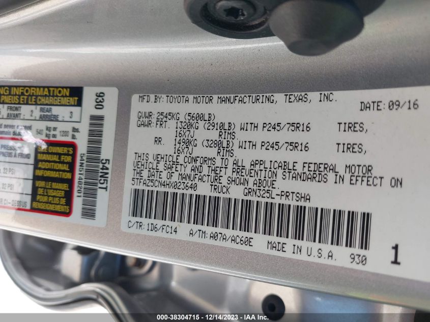 2017 TOYOTA TACOMA SR5 V6 - 5TFAZ5CN4HX023640