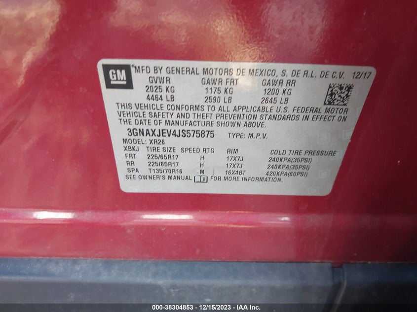 VIN 3GNAXJEV4JS575875 2018 CHEVROLET EQUINOX LT