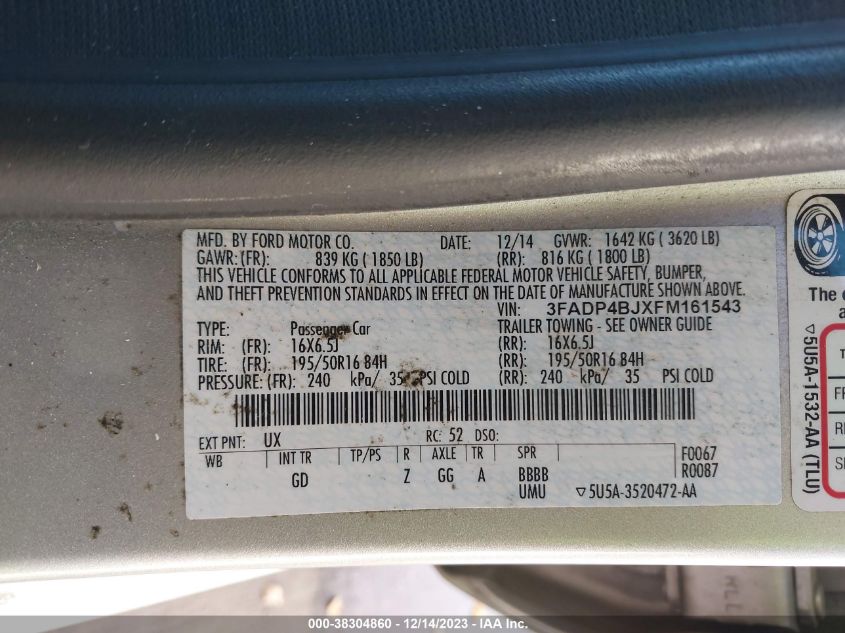 2015 FORD FIESTA SE - 3FADP4BJXFM161543