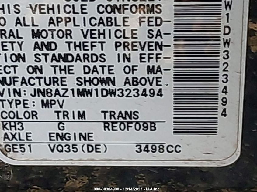 2013 NISSAN MURANO SV - JN8AZ1MW1DW323494